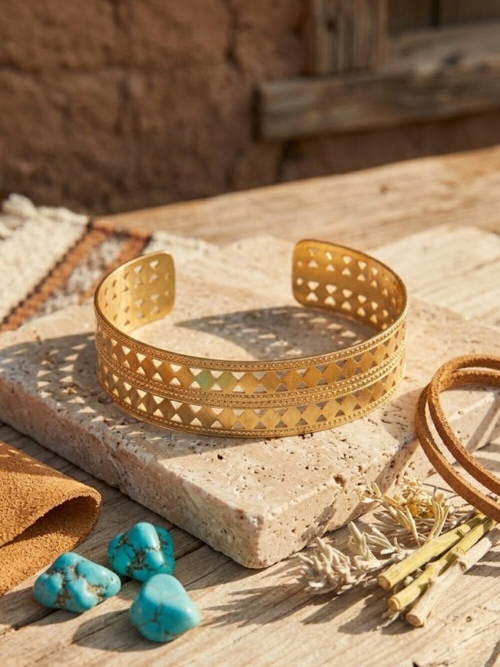 Gold Wide Cuff Bracelet 18K Gold Plated Stainless Steel Boho Statement Bangle